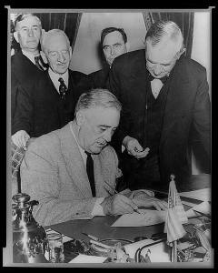 Roosevelt Signing Declaration of War