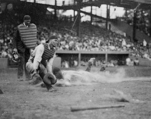 That's Lou Gehrig Sliding into Home Plate