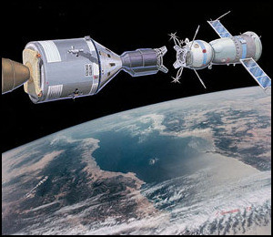 Artist's Rendition of Apollo 18 and Soyuz 19 Meeting
