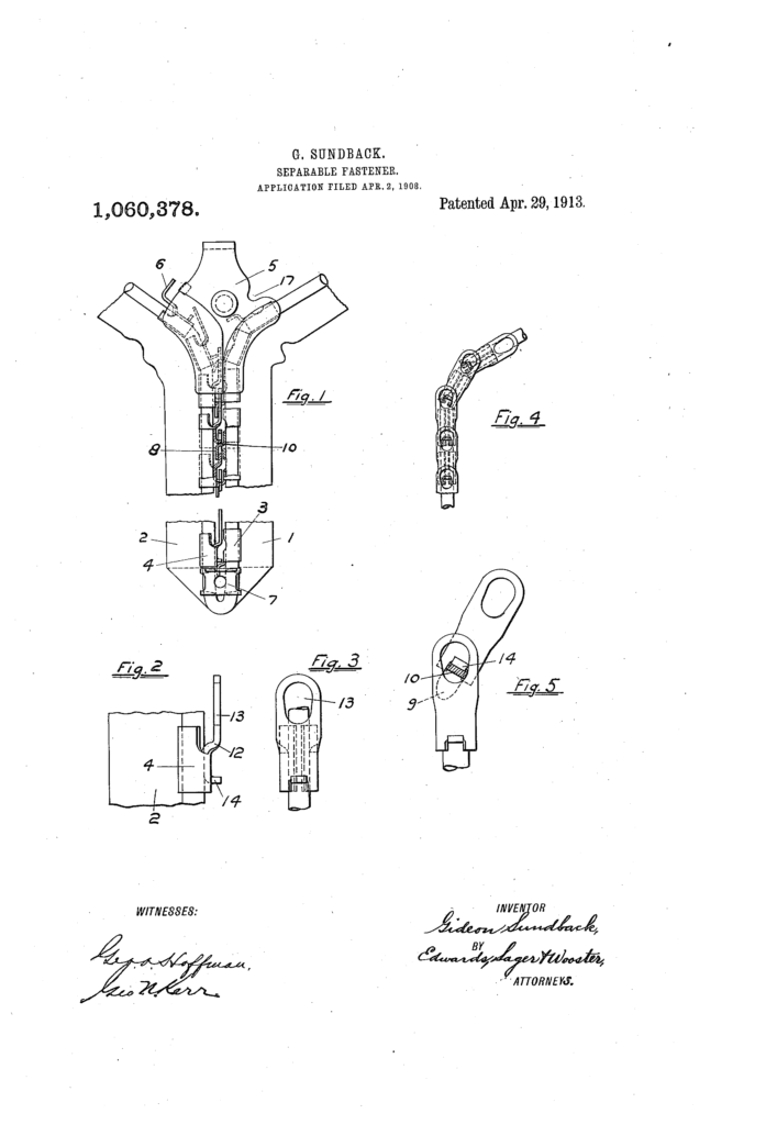Zipper Was Patented by Gideon Sundback of Hoboken, New Jersey, in 1913